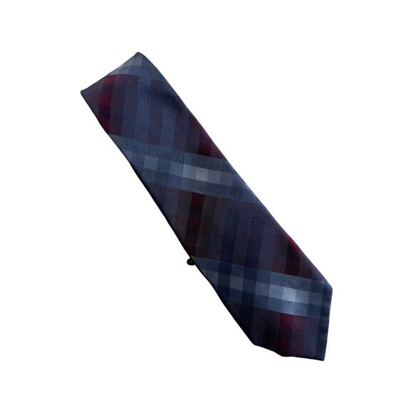 Vintage Calvin Klein Dark Grey and Maroon Skinny 90s Silk Necktie - Picture 2 of 3